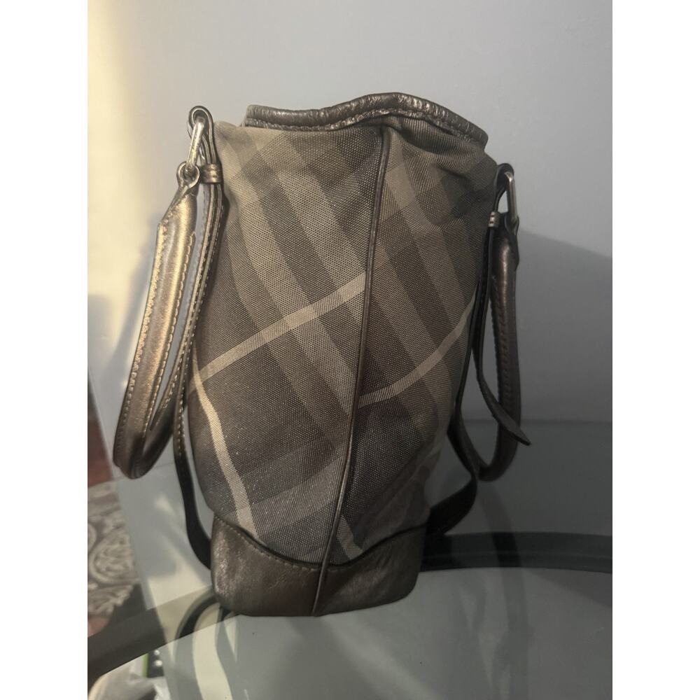 Burberry Shimmer Check Gray Canvas Leather Handle Shoulder Bag Authentic - Picture 3 of 13
